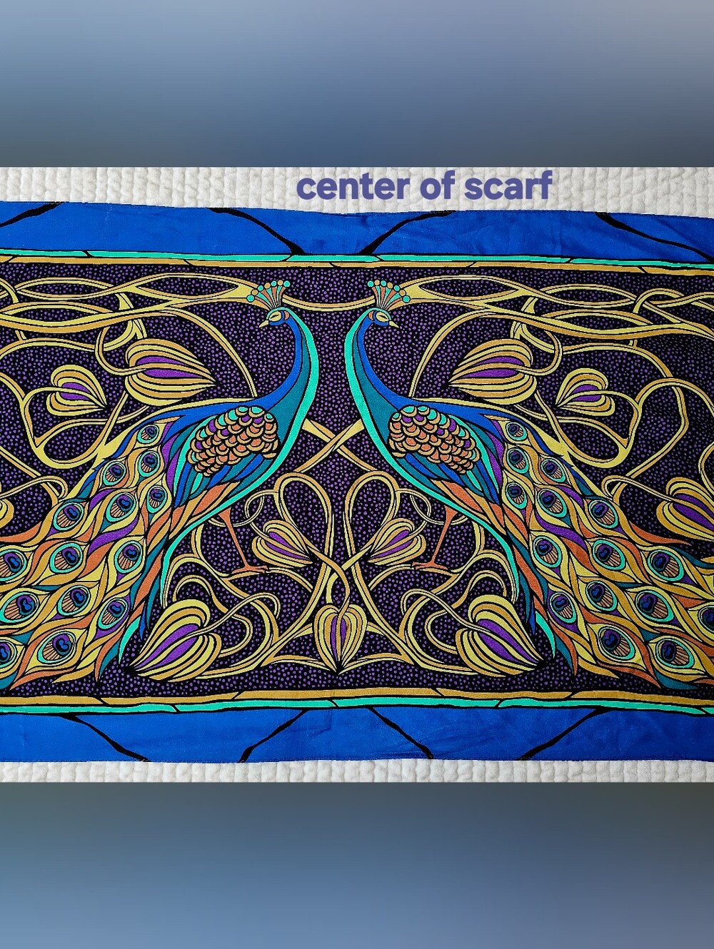 Vintage Bob Mackie Wearable Art 100% Silk Oblong Scarf. Nouveau Peacock.
